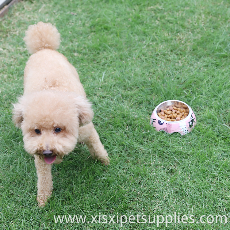 Customized Cute Pink Pet Bowl Non-slip Raised Steel Melamine Dog Bowl